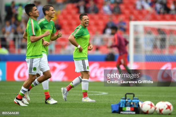 Javier Hernandez of Mexico warms up prior to the FIFA Confederations Cup Russia 2017 Play-Off for Third Place between Portugal and Mexico at Spartak...