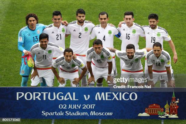 The Mexico team line up prior to the FIFA Confederations Cup Russia 2017 Play-Off for Third Place between Portugal and Mexico at Spartak Stadium on...