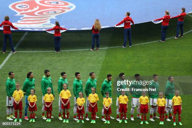 The Mexico team line up prior to the FIFA Confederations Cup Russia 2017 Play-Off for Third Place between Portugal and Mexico at Spartak Stadium on...