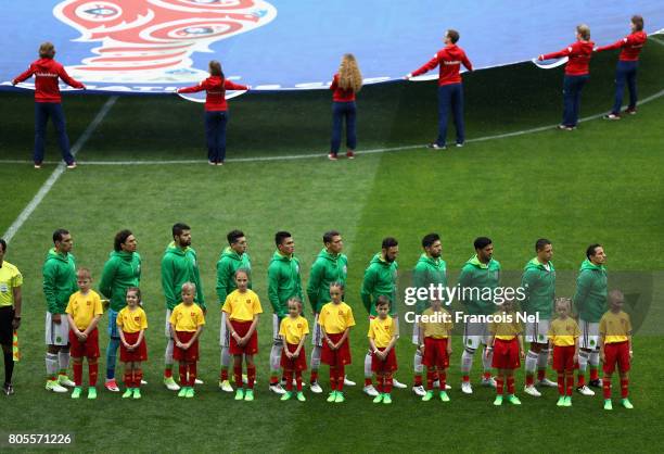 The Mexico team line up prior to the FIFA Confederations Cup Russia 2017 Play-Off for Third Place between Portugal and Mexico at Spartak Stadium on...