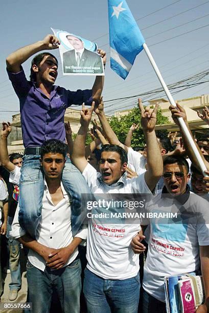 Iraqi Turkmen demonstrate in the oil-rich city of Kirkuk on March 30, 2008. The question of who will control Iraq's disputed oil province of Kirkuk...