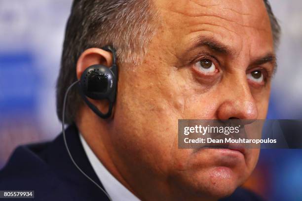 Vitaly Mutko, Russian Federation Deputy Prime Minister & Local Organising Committee Chairman speaks to the media during the Closing Press Conference...