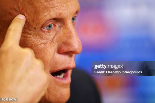 Chairman of the Referees Committee, Pierluigi Collina speaks to the media during the Closing Press Conference of the FIFA Confederations Cup Russia...