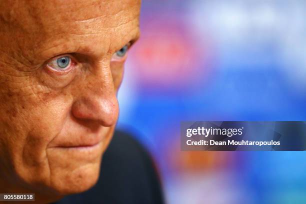 Chairman of the Referees Committee, Pierluigi Collina speaks to the media during the Closing Press Conference of the FIFA Confederations Cup Russia...