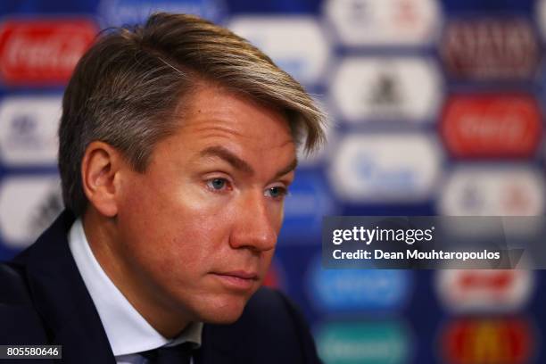 Alexey Sorokin, CEO of the LOC speaks to the media during the Closing Press Conference of the FIFA Confederations Cup Russia 2017 held at the...