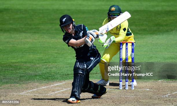 Katie Perkins of New Zealand bats during the ICC Women's World Cup 2017 match between Australia and New Zealand at The County Ground on July 2, 2017...