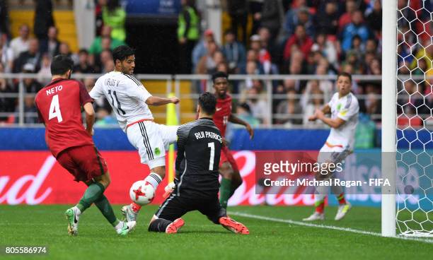 Luis Neto of Portugal scores a own goal for Mexico's first goal during the FIFA Confederations Cup Russia 2017 Play-Off for Third Place between...