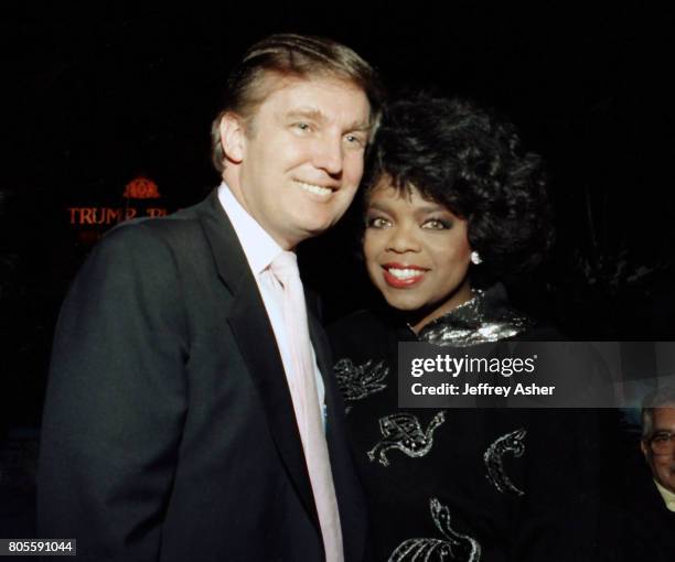 Businessman Donald Trump and Oprah Winfrey at Tyson vs Holmes Convention Hall in Atlantic City, New Jersey January 22 1988.