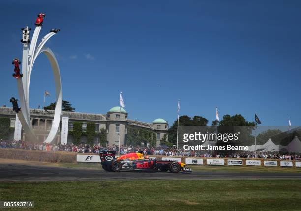 Pierre Gasly of France and Red Bull Racing drives during the Goodwood Festival of Speed at Goodwood on July 2, 2017 in Chichester, England.
