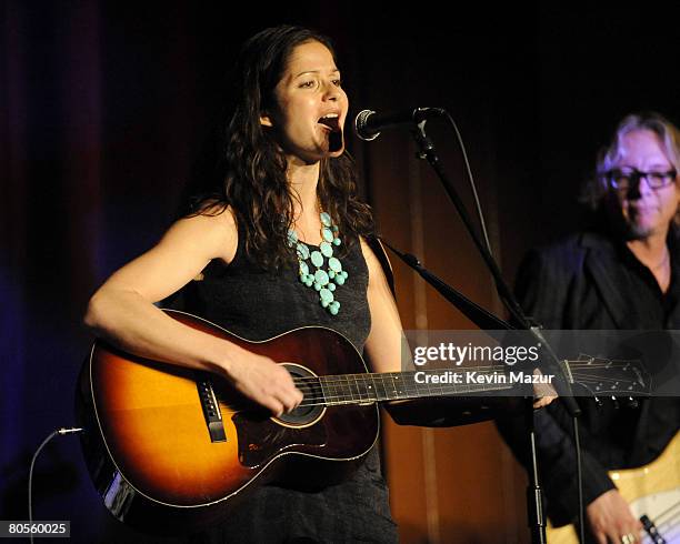 Actress Jill Hennessy performs on stage with musician Mike Mills of R.E.M. During the Food Bank For New York City's 5th Annual Can-Do Awards Dinner...