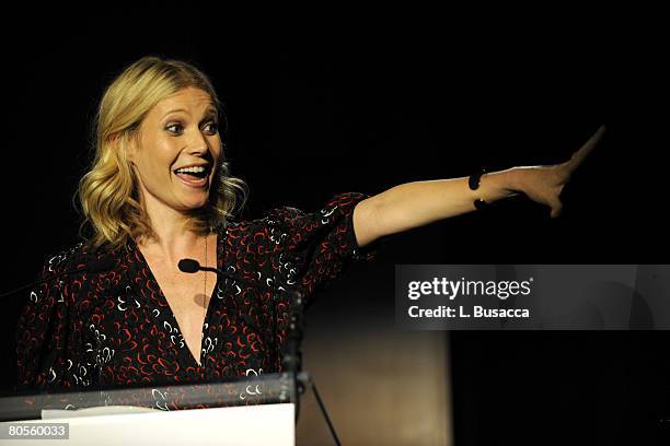 Actress Gwyneth Paltrow on stage during the Food Bank For New York City's 5th Annual Can-Do Awards Dinner at Abigail Kirsch's Pier Sixty at Chelsea...