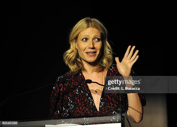 Actress Gwyneth Paltrow on stage during the Food Bank For New York City's 5th Annual Can-Do Awards Dinner at Abigail Kirsch's Pier Sixty at Chelsea...