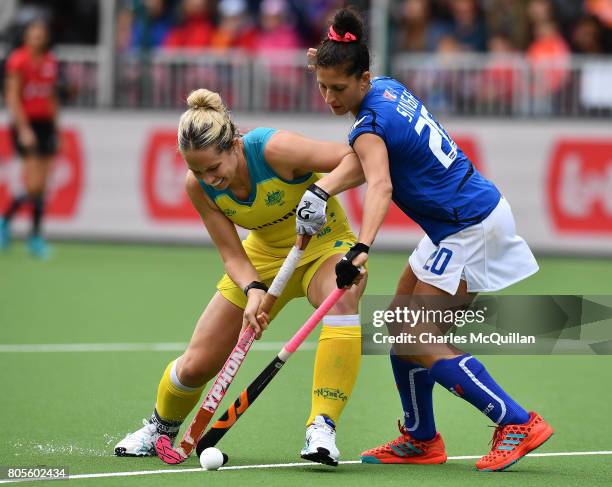 Jasbeer Singh of Italy and Edwina Bone of Australia during the Fintro Hockey World League Semi-Final 5/6th playoff game between Italy and Australia...