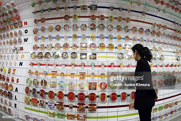 Instant cup noodles are on display at the Instant Ramen Museum on April 8, 2008 in Osaka, Japan. It has been fifty years since Momofuku Ando, founder...