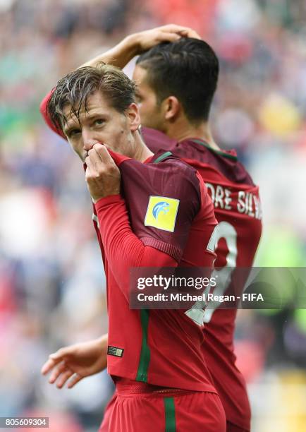 Adrien Silva of Portugal celebrates scoring his sides second goal during the FIFA Confederations Cup Russia 2017 Play-Off for Third Place between...