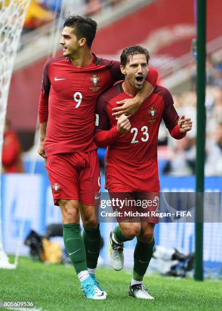 Adrien Silva of Portugal celebrates scoring his sides second goal with Andre Silva of Portugal during the FIFA Confederations Cup Russia 2017...