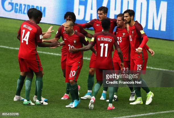 Adrien Silva of Portugal celebrates scoring his sides second goal with his Portugal team mates during the FIFA Confederations Cup Russia 2017...