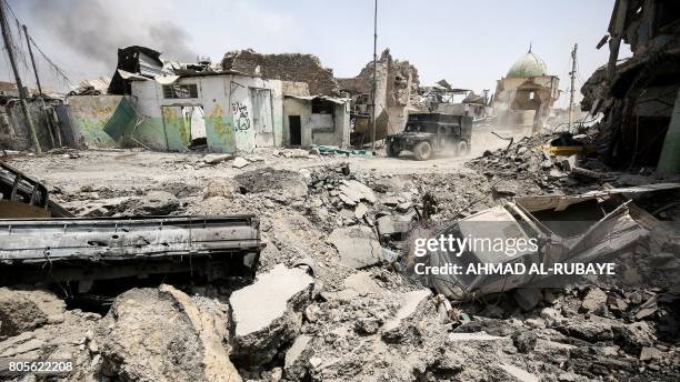 Picture taken on July 2 shows a general view of the area in the vicinity of the destroyed Al-Nuri Mosque in the Old City of Mosul, during the Iraqi...