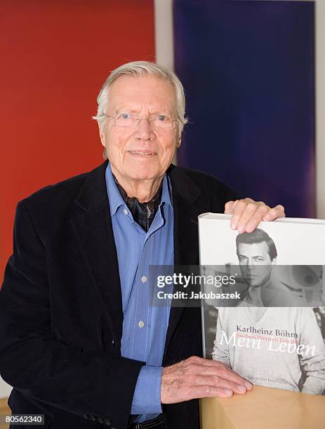 Austrian actor Karlheinz Boehm poses during the presentation of his autobiography 'Mein Leben. Suchen Werden Finden' at the Kulturkaufhaus Dussmann...