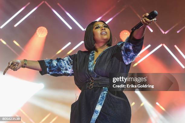 Jazmine Sullivan performs at the 2017 ESSENCE Festival Presented By Coca Cola at the Mercedes-Benz Superdome on July 1, 2017 in New Orleans,...