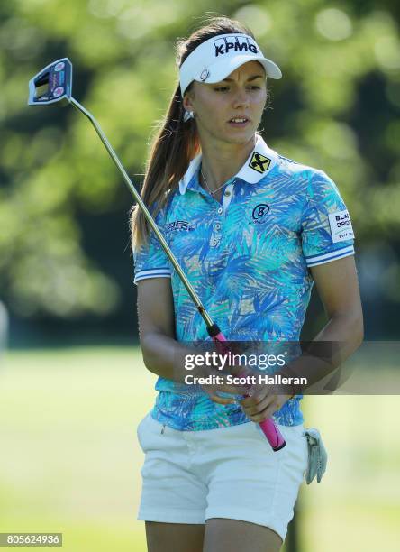 Klara Spilkova of the Czech Republic watches a putt on the eighth hole during the final round of the 2017 KPMG Women's PGA Championship at Olympia...