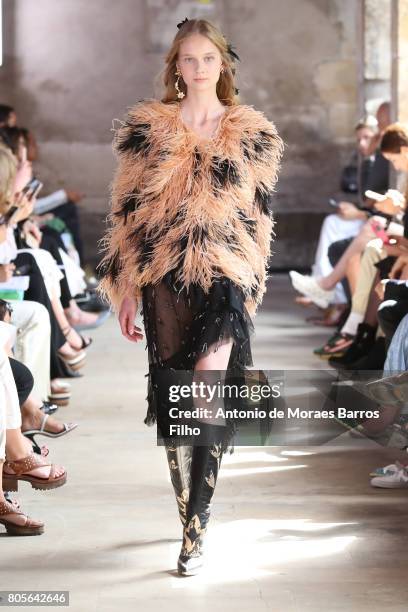 Model walks the runway during the Rodarte Haute Couture Fall/Winter 2017-2018 show as part of Haute Couture Paris Fashion Week on July 2, 2017 in...