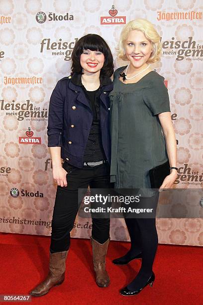 Actress Anna Fischer and Actress Nikola Kastner attend the premiere of the film 'Fleisch Ist Mein Gemuese' at the Cinemaxx Harburg on April 8, 2008...