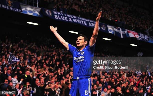 Frank Lampard of Chelsea celebrates his goal during the UEFA Champions League Quarter Final 2nd Leg match between Chelsea and Fenerbahce at Stamford...