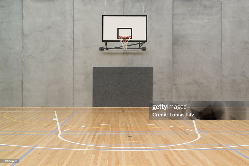 Empty indoor basketball court