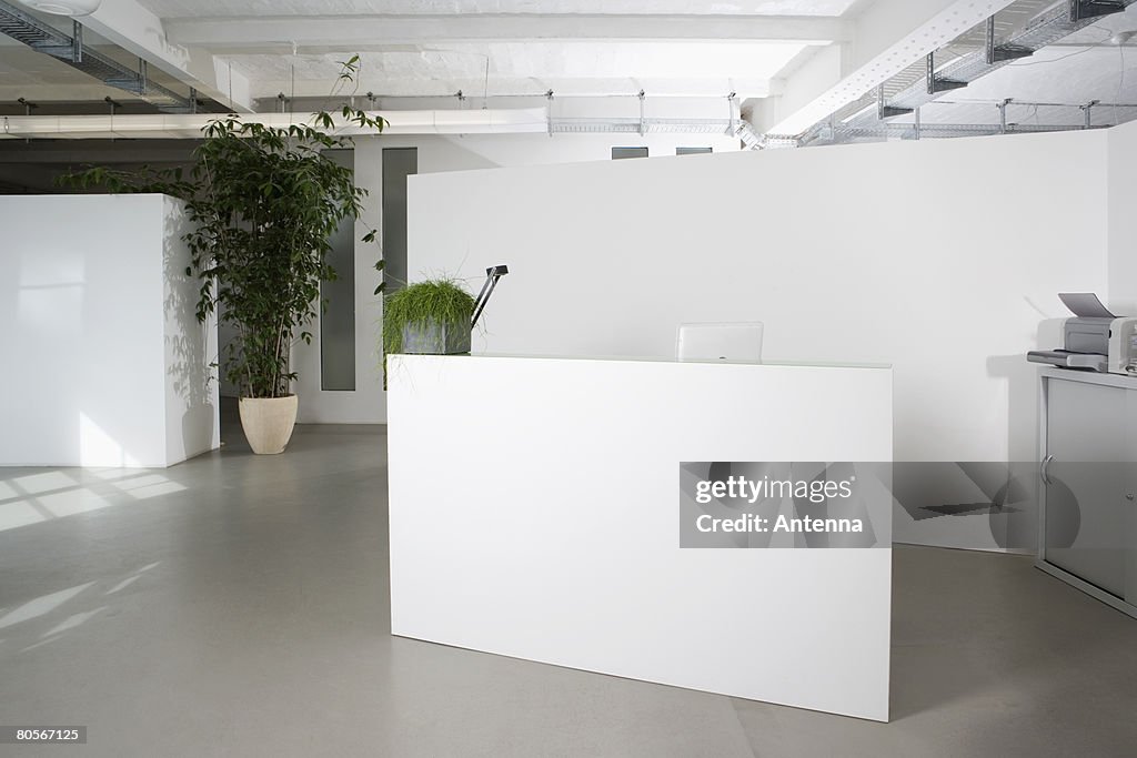 Reception desk in the foyer of an office building