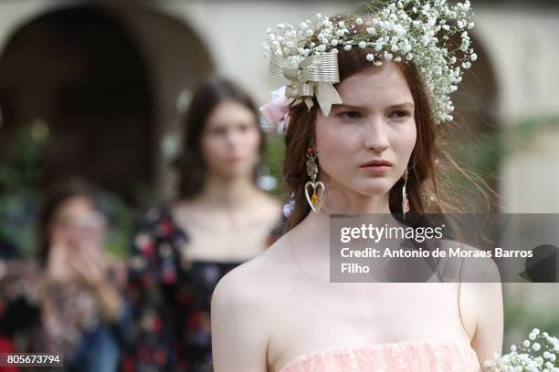 Model walks the runway during the Rodarte Haute Couture Fall/Winter 2017-2018 show as part of Haute Couture Paris Fashion Week on July 2, 2017 in...