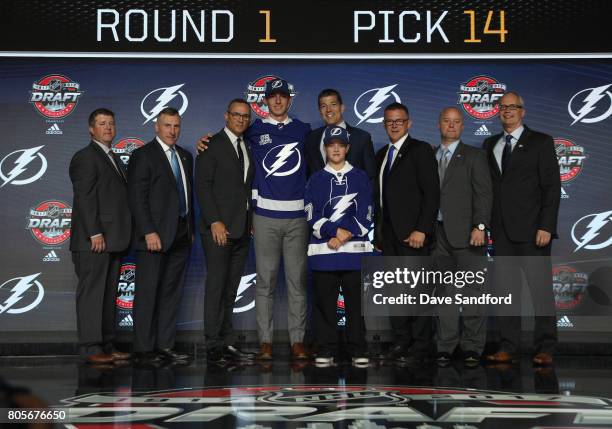 Amateur scout Brad Whelen, assistant general manager and director of player personnel Pat Verbeek, general manager Steve Yzerman, 14th overall pick...