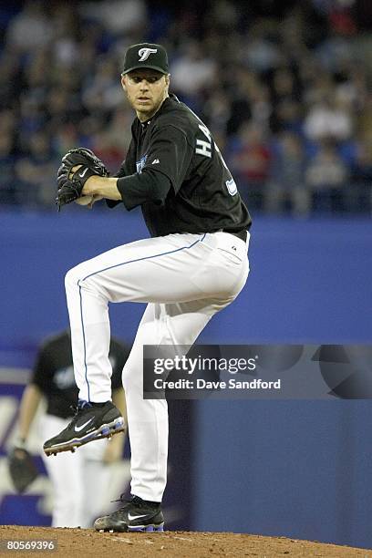 Roy Halladay of the Toronto Blue Jays delivers a pitch against the Boston Red Sox during their MLB game at the Rogers Centre April 6, 2008 in...