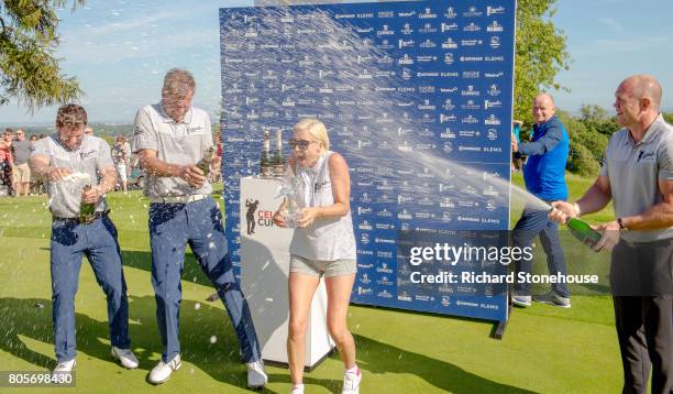 The English Team Kelvin Fletcher, Peter Jones, Denise Van Outen and Mike Tindall celebrate their win with Denise Van Outen getting showered with...