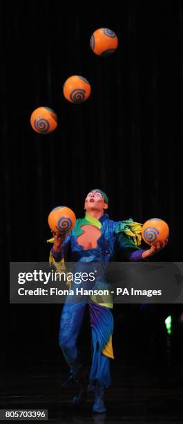 Juggler, Octavio Alegria performs with Cirque du Soleil during a full dress rehearsal at the Royal Albert Hall, London ahead of the company's...