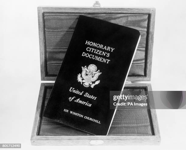 The United States passport presented to 'Honorary Citizen of the United States' Sir Winston Churchill. American ambassador David Bruce presented the...