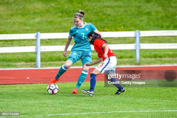 Laura Haas of Germany challenges Anna Lan Meland Lysebo of Norway during the Nordic Cup 2017 match between U16 Girl's Germany and U16 Girl's Norway...