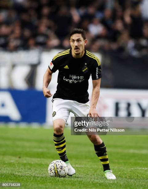 Stefan Ishizaki of AIK during the Allsvenskan match between AIK and Ostersunds FK at Friends arena on July 2, 2017 in Solna, Sweden.