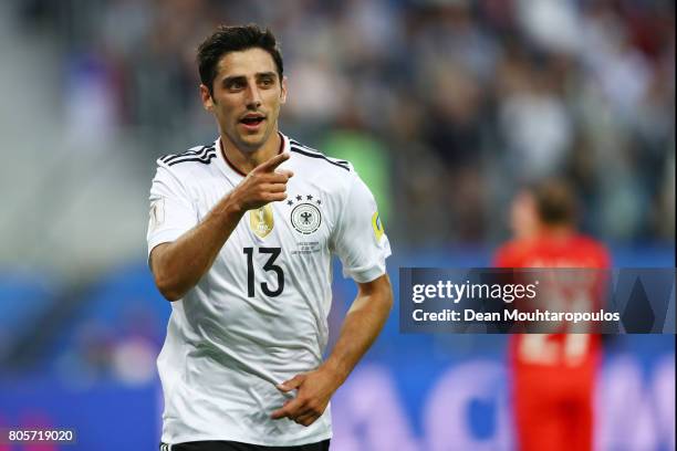 Lars Stindl of Germany celebrates scoring his sides first goal during the FIFA Confederations Cup Russia 2017 Final between Chile and Germany at...