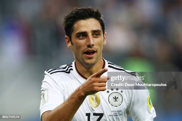 Lars Stindl of Germany celebrates scoring his sides first goal during the FIFA Confederations Cup Russia 2017 Final between Chile and Germany at...