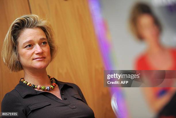 Pregnant Delphine Boel pictured during a press conference where she presented her new book called "Couper le cordon / De navelstreng doorknippen", ,...