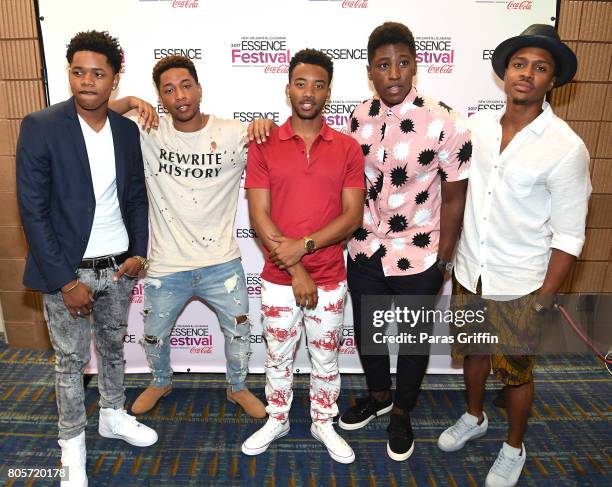 The cast of 'Detroit' Nathan Davis Jr, Jacob Latimore, Algee Smith, Joseph David-Jones and Ephraim Sykes pose in the press room at the 2017 ESSENCE...