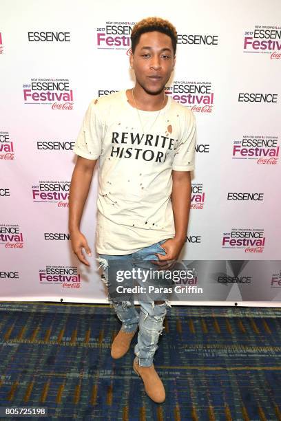 Algee Smith poses in the press room at the 2017 ESSENCE Festival presented by Coca-Cola at Ernest N. Morial Convention Center on July 2, 2017 in New...