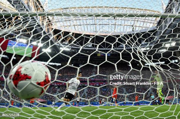 Lars Stindl of Germany celebrates scoring his sides first goal as Claudio Bravo of Chile reacts during the FIFA Confederations Cup Russia 2017 Final...