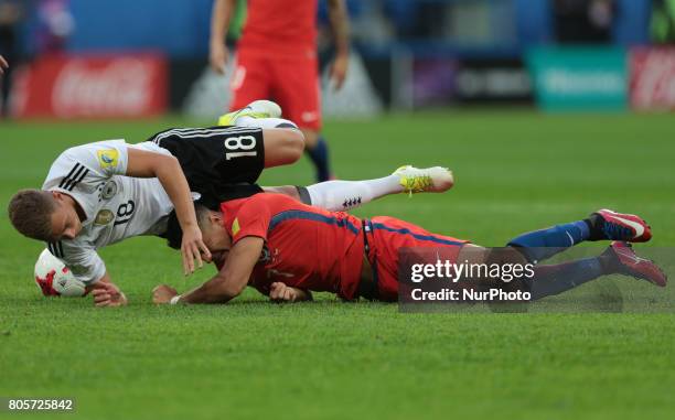 Joshua Kimmich of the Germany national football team vie for the ball during the 2017 FIFA Confederations Cup final match between Chile and Germany...