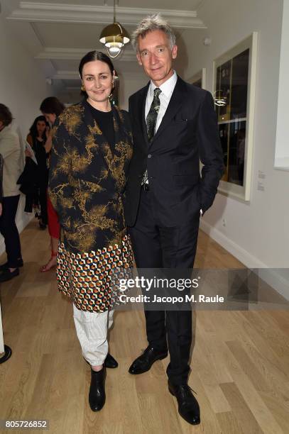 Judith Clark and Geoffroy de la Bourdonnaye attend Guy Bourdin inaugural exhibition and unveiling of Maison Chloe as part of Paris Fashion Week at...