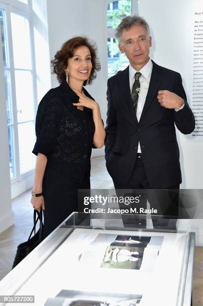 Audrey Azoulay and Geoffroy de la Bourdonnaye attend Guy Bourdin inaugural exhibition and unveiling of Maison Chloe as part of Paris Fashion Week at...