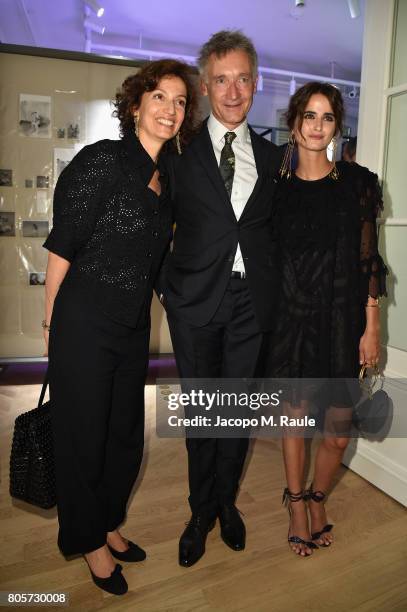 Audrey Azoulay, Geoffroy de la Bourdonnaye and Loulou Robert attend Guy Bourdin inaugural exhibition and unveiling of Maison Chloe as part of Paris...