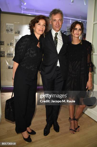 Audrey Azoulay, Geoffroy de la Bourdonnaye and Loulou Robert attend Guy Bourdin inaugural exhibition and unveiling of Maison Chloe as part of Paris...