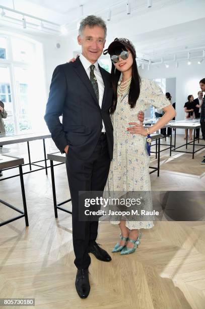 Leaf Greener and Geoffroy de la Bourdonnaye attend Guy Bourdin inaugural exhibition and unveiling of Maison Chloe as part of Paris Fashion Week at...